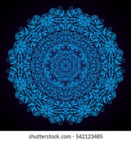 Mandala abstract vector circle floral ornamental border. Lace pattern design. ornament on blue background. Vector ornamental border frame. Can be used for banner, web design, wedding cards and others
