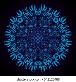 Mandala abstract vector circle floral ornamental border. Lace pattern design. ornament on blue background. Vector ornamental border frame. Can be used for banner, web design, wedding cards and others