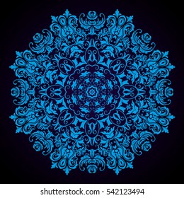 Mandala abstract vector circle floral ornamental border. Lace pattern design. ornament on blue background. Vector ornamental border frame. Can be used for banner, web design, wedding cards and others