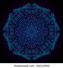 Mandala abstract vector circle floral ornamental border. Lace pattern design. ornament on blue background. Vector ornamental border frame. Can be used for banner, web design, wedding cards and others