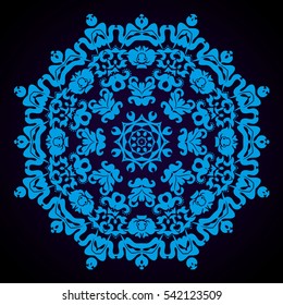 Mandala abstract vector circle floral ornamental border. Lace pattern design. ornament on blue background. Vector ornamental border frame. Can be used for banner, web design, wedding cards and others