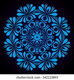 Mandala abstract vector circle floral ornamental border. Lace pattern design. ornament on blue background. Vector ornamental border frame. Can be used for banner, web design, wedding cards and others