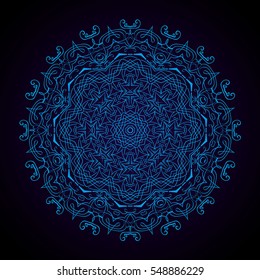 Mandala abstract vector circle floral ornamental border. Lace pattern design. ornament on blue background. Vector ornamental border frame. Can be used for banner, web design, wedding cards and others