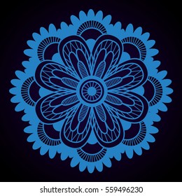 Mandala abstract vector circle floral ornamental border. Lace pattern design. ornament on blue background. Vector ornamental border frame. Can be used for banner, web design, wedding cards and others