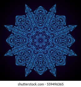 Mandala abstract vector circle floral ornamental border. Lace pattern design. ornament on blue background. Vector ornamental border frame. Can be used for banner, web design, wedding cards and others