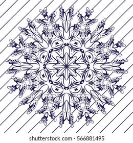 Mandala abstract vector circle floral ornamental border. Lace design pattern. ornament on blue background. Vector decorative frame. Can be used for banner web design wedding cards and others