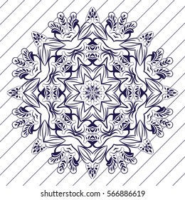 Mandala abstract vector circle floral ornamental border. Lace design pattern. ornament on blue background. Vector decorative frame. Can be used for banner web design wedding cards and others