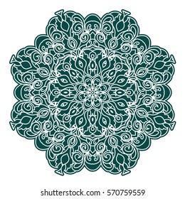 Mandala abstract vector circle floral ornamental border. Lace pattern design turquoise color. Vector decorative frame. Can be used for banner web design wedding cards and others