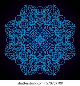 Mandala abstract vector circle floral ornamental border. Lace design pattern. ornament on blue background. Vector decorative frame. Can be used for banner web design wedding cards and others