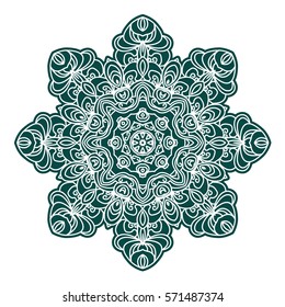 Mandala abstract vector circle floral ornamental border. Lace design pattern color turquoise. Vector decorative frame. Can be used for banner web design wedding cards and others.
