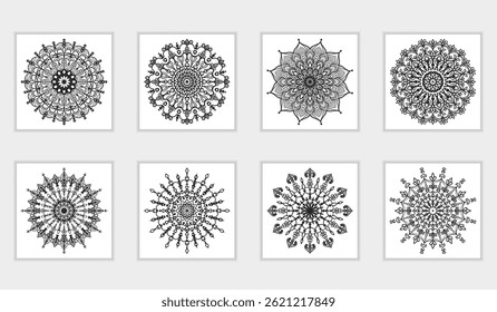 Conjunto de diseño abstracto blanco y negro de mandala recolectar Plantilla