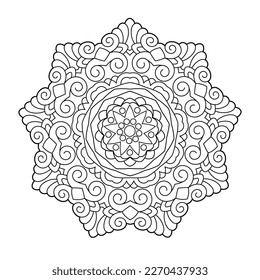 Mandala adult coloring page. Ornate oriental mandala decor. Vector illustration.