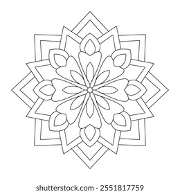 Mandala Adult Coloring Page Stress Free Relaxing Meditation Line Art, vector design, tattoo design, wall art, simple mandala art, Design for a wallpaper Paint shirt and tile Sticker Design, vector fil