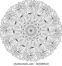 Mandala, adult coloring page, template, vector, circular pattern
