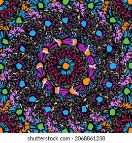Mandala African Wax Print fabric, Ethnic handmade ornament fashion design, Afro Ethnic flowers and tribal motifs geometric elements. Vector colorful texture, Africa textile Ankara style background