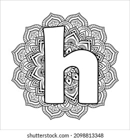 Mandala alphabet Coloring book page. Floral alphabet letter illustration