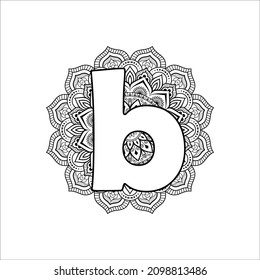 Mandala alphabet Coloring book page. Floral alphabet letter illustration