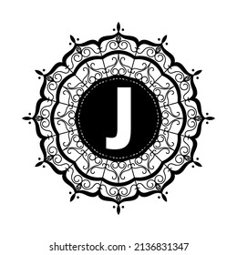 Mandala alphabet j icon design template vector illustration
