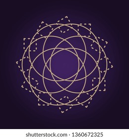 Mandala ancient geometry sacred symbol. Spiritual geometrical shape on ultra violet background.