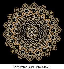 Mandala. Ancient style zigzag greek ornament. Vector ethnic pattern. Antique zigzag mandala with greek key meanders ornament, frame, border. Ornamental colorful design. Luxury ornate background.