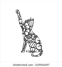 Mandala Animal Katze , Katzen-Mandala-Vektorgrafik , Farbbuchseite mit Blumenmusterkatze