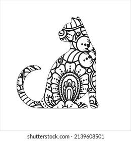 mandala animal coloring Book page for Adults designs with cat mandala coloring page for kids, cat mandala vector 