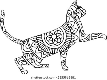 mandala animal coloring Book page for Adults designs with cat mandala coloring page for kids and adults