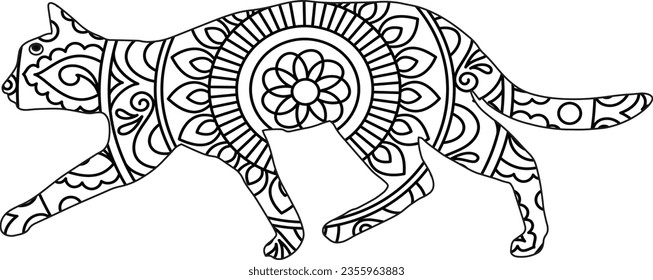 mandala animal coloring Book page for Adults designs with cat mandala coloring page for kids and adults