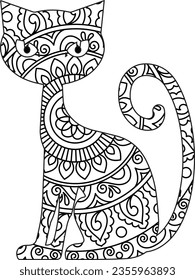 mandala animal coloring Book page for Adults designs with cat mandala coloring page for kids and adults