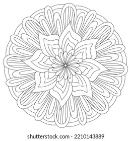 Página del libro Mandala Anti-stress coloring book para adultos. Vector de mandala blanca y negra aislado en blanco - Ilustración vectorial