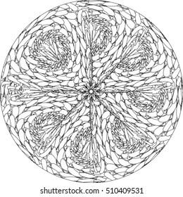 Mandala anti-stress therapy design. Hand drawn elegant ornament in circle. Vector illustration. Decorative round pattern for coloring book, meditation poster. Yoga background. Lacy floral shape.