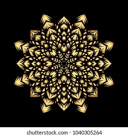 Mandala. Arabesque. Gold round pattern on black background. Vector illustration.