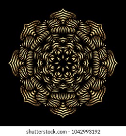 Mandala. Arabesque. Gold round pattern on black background. Vector illustration.