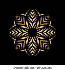 Mandala. Arabesque. Gold round pattern on black background. Vector illustration.