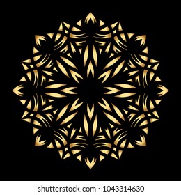 Mandala. Arabesque. Gold round pattern on black background. Vector illustration.