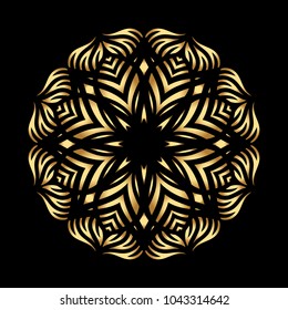 Mandala. Arabesque. Gold round pattern on black background. Vector illustration.