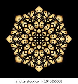 Mandala. Arabesque. Gold round pattern on black background. Vector illustration.