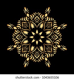 Mandala. Arabesque. Gold round pattern on black background. Vector illustration.