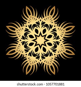 Mandala. Arabesque. Gold round pattern on black background. Vector illustration.