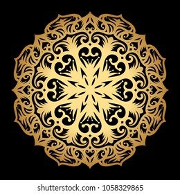 Mandala. Arabesque. Gold round pattern on black background. Vector illustration.