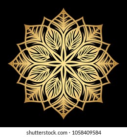 Mandala. Arabesque. Gold round pattern on black background. Vector illustration.