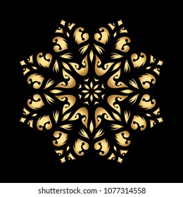 Mandala. Arabesque. Gold round pattern on black background. Vector illustration.
