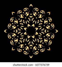 Mandala. Arabesque. Gold round pattern on black background. Vector illustration.