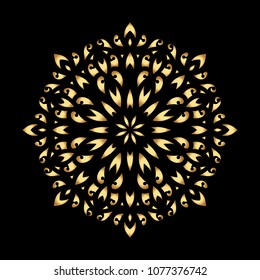 Mandala. Arabesque. Gold round pattern on black background. Vector illustration.
