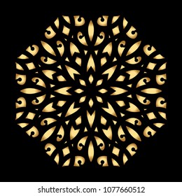Mandala. Arabesque. Gold round pattern on black background. Vector illustration.