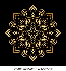 Mandala. Arabesque. Gold round pattern on black background. Vector illustration.