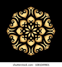 Mandala. Arabesque. Gold round pattern on black background. Vector illustration.