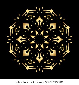 Mandala. Arabesque. Gold round pattern on black background. Vector illustration.