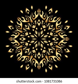 Mandala. Arabesque. Gold round pattern on black background. Vector illustration.