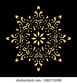 Mandala. Arabesque. Gold round pattern on black background. Vector illustration.